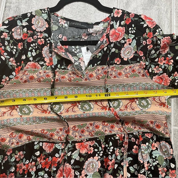 NWT Zanzea Black and Pink Floral Lightweight Boho Short Sleeve Dress - Picture 6 of 6
